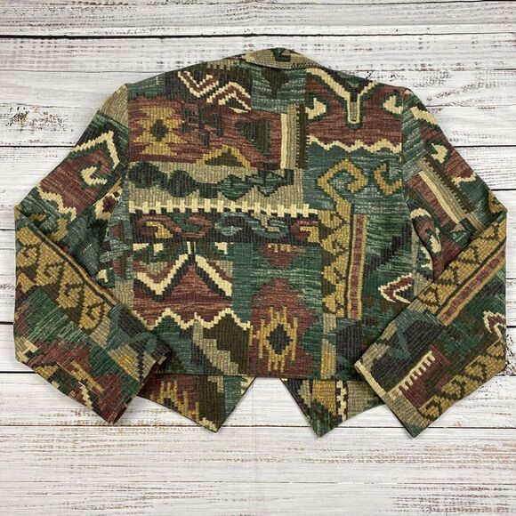 Lori Zoni Vintage Aztec Western Studded Short‎ Crop Blazer Jacket Size Medium - Picture 7 of 8